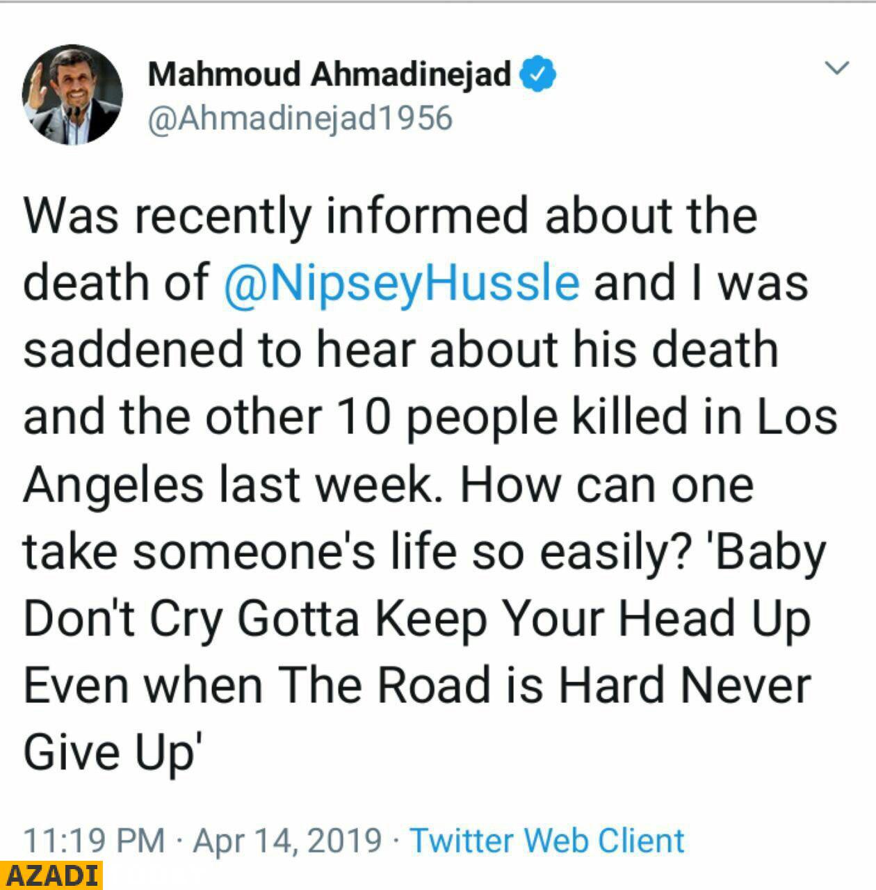 «احمدی‌نژاد» سوگوار رپر آمریکایی!