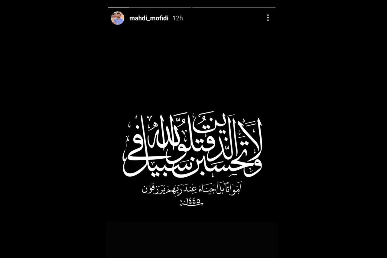 سید مهدی مفیدی گوینده و مجری رادیو و تلویزیون نیز اینگونه واکنش نشان داد: «وَلا تَحسَبَنَّ الَّذینَ قُتِلوا فی سَبیلِ اللَّهِ أَمواتًا بَل أَحیاءٌ عِندَ رَبِّهِم یُرزَقونَ ((ای پیامبر!) هرگز گمان مبر کسانی که در راه خدا کشته شدند، مردگانند! بلکه آنان زنده‌اند، و نزد پروردگارشان روزی داده می‌شوند.)»
