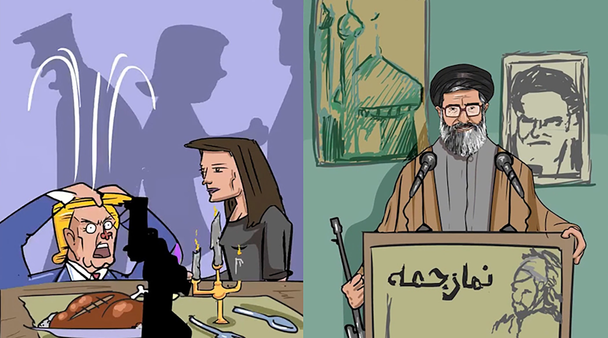 انیمیشن عربی از فرار ترامپ و ایستادگی رهبری