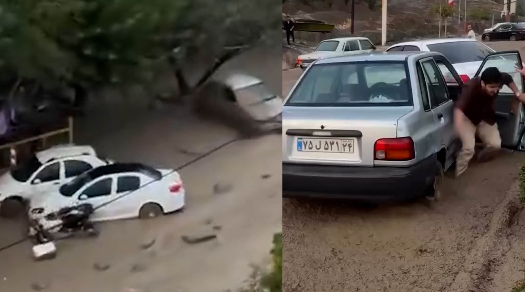 ویدیوهای وحشتناک از سیل عظیمیه کرج؛ خودروها را آب برد